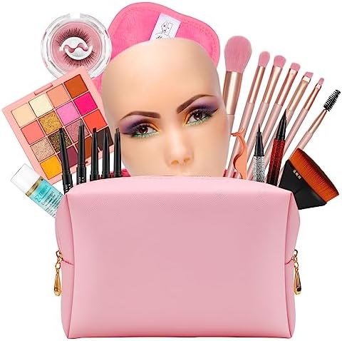 Makeup Mannequin Practice Face Board, Reusable Silicone Makeup Practice Face/Makeup Mannequin Face, Come with Makeup Brushes Set&Dual head Eyebrow Pencils&Eyeliners&a Pair of Eyelashes&a Makeup Bag