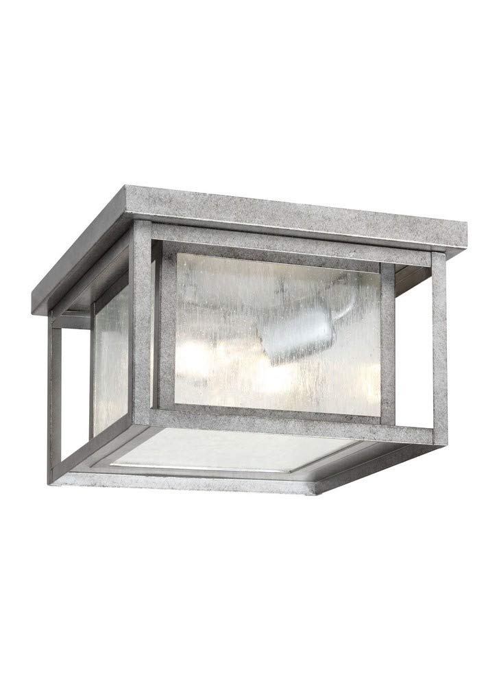 Sea Gull Lighting 78027-57 Hunnington Lámpara de techo de dos luces para exteriores con montaje empotrado para colgar lámpara moderna, acabado de peltre desgastado