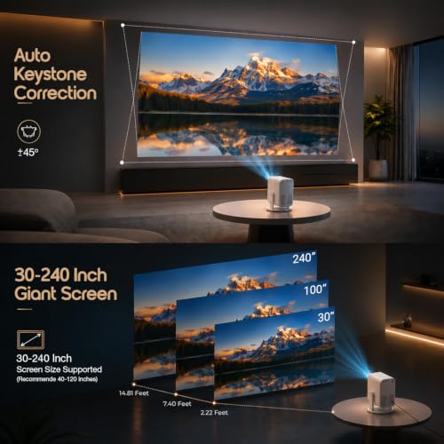 Image of Sekyo Lumina Portable Projector, 1080P & 4K HD Support, Mini Projector for Room, Auto Keystone, WiFi 6, Bluetooth, OTT Apps, HDMI, 5000 Lumens, 230 Rotatable, 240 inch Display