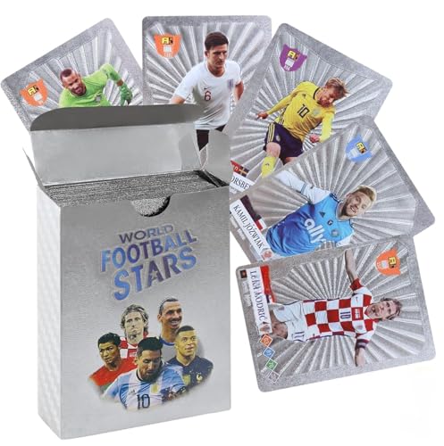 Image of Champions League Football Collector Cards - 55 PCS Unofficial Trading Card Game Pack For Kids & Fans | Soccer Cards For Boys, Girls, Gifting (Football Silver)