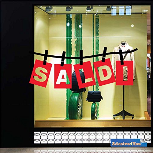 Scritte Prespaziate:"SALDI". Adesivi Vetrofania Sconti Invernali, Adesivo Removibile per Vetrine Negozi, Sticker Percentuale Sconto variabile (120x65 Cm.) Adesivo4You