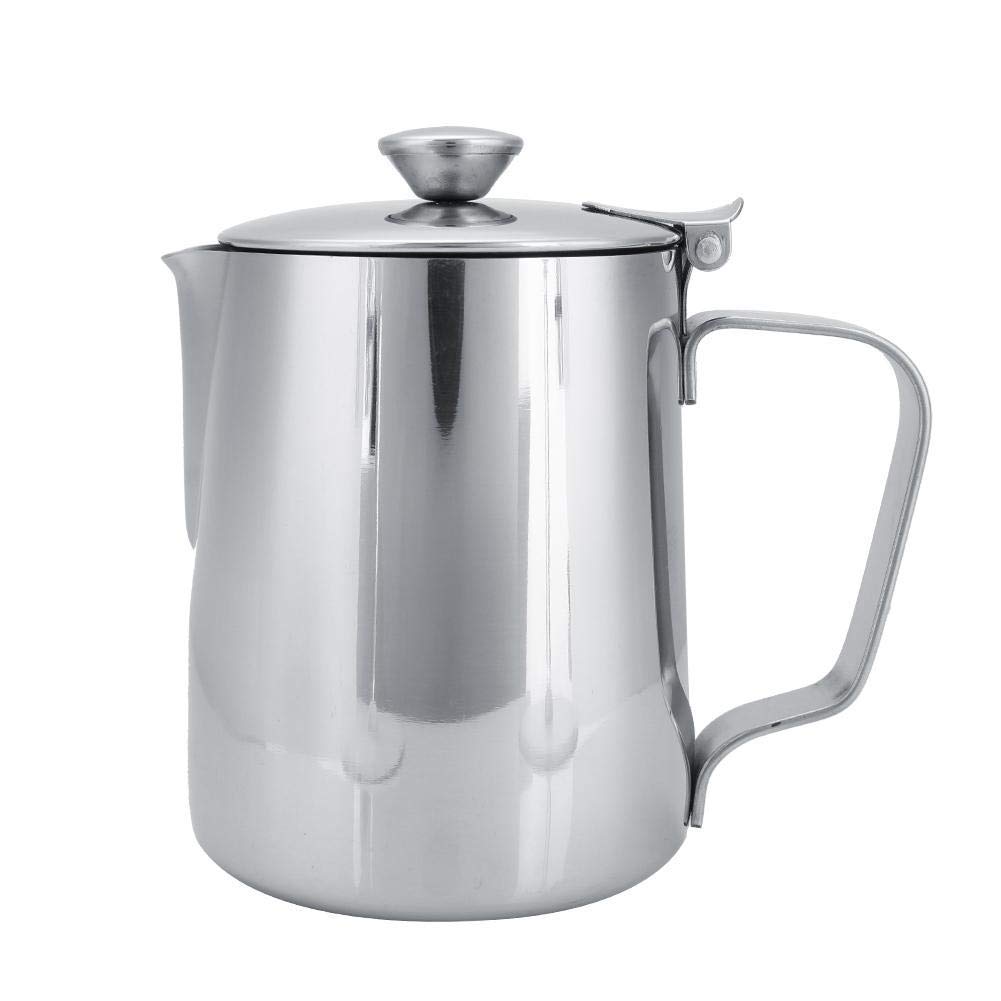 Taza de Acero Inoxidable Taza de Café Taza de Leche Espuma Jarra Jarra con Tapa para Latte Coffee Art para Oficina Cocina con Asa(350mL)
