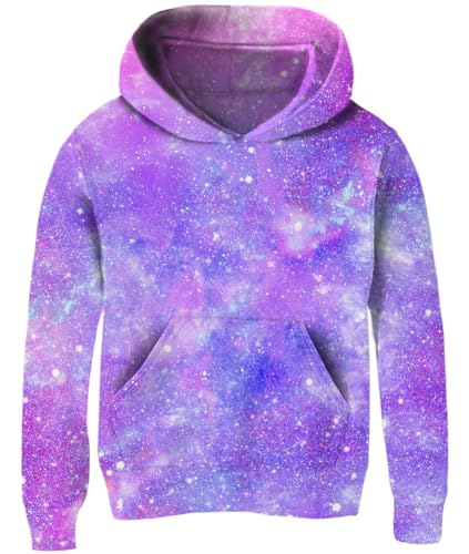 uideazone 4-6 Years Kids Girls Hoodies Sweatshirt Fashion 3d Prints Galaxy Hooded Pullover With Big Pockets Winter Tops Outfit Clothes Size 5