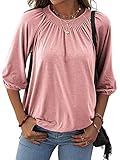 Fabric: 95% Rayon,5% Spandex. Features: This casual baisc t shirt is in designs of solid,crew neck,3/4 sleeve,loose fit and turn-up cuff. Ocassion: The shirts are so loose and comfortable to wear that you won't feel tight in the armpits. The style of...