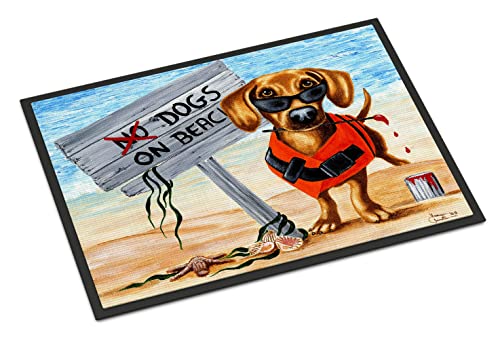 Caroline's Treasures AMB1341JMAT The Dog Beach Dachshund Doormat 24x36 Front Door Mat Indoor Outdoor Rugs for Entryway, Non Slip Washable Low Pile, 24H X 36W