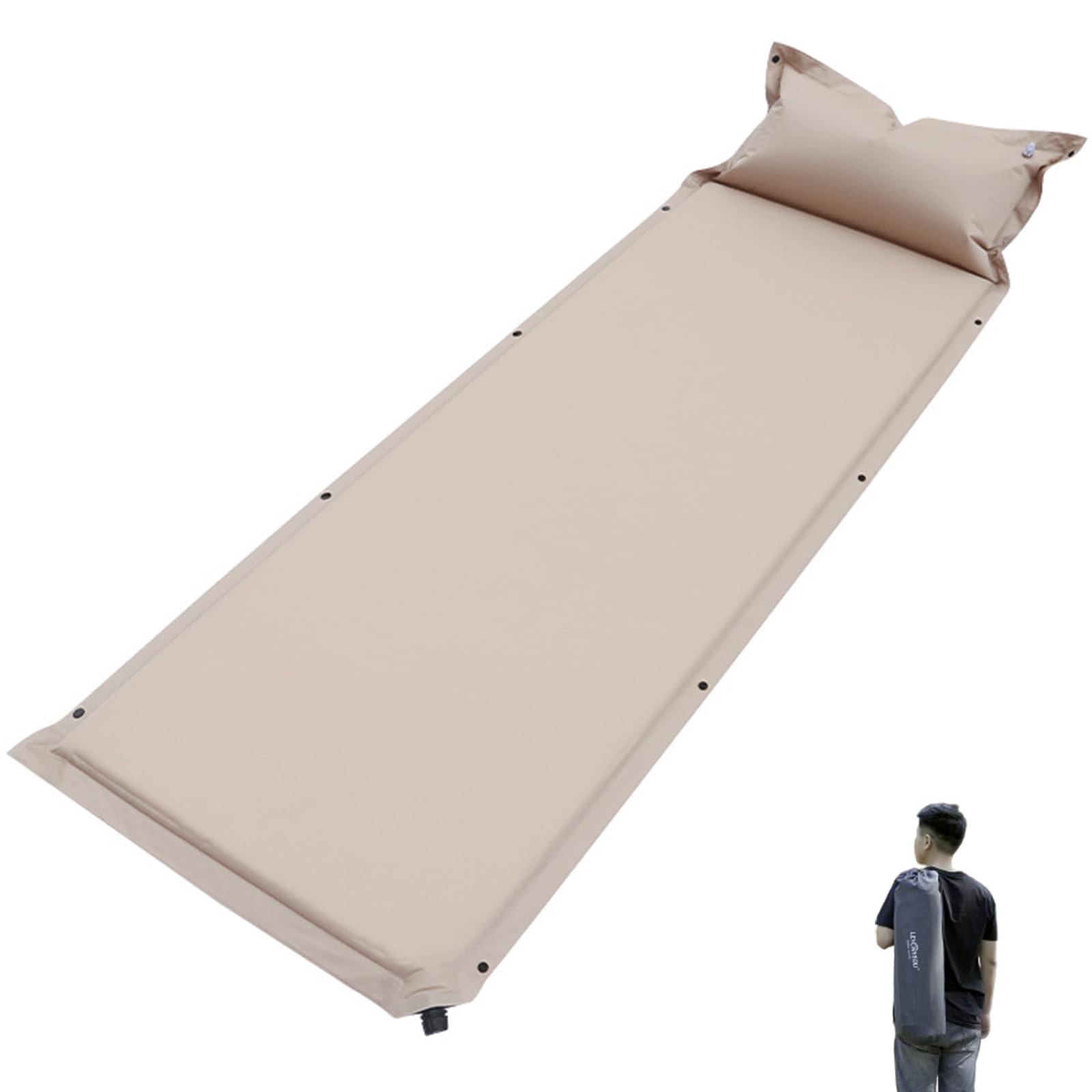 VUCATIN Camping Sleeping Pad, Self-inflating Sleeping Mat with Pillow & Carry Bag, Foldable Air Mattress Sleeping Bed for Hiking Backpack Tent Car for 1 People (3cm/single)