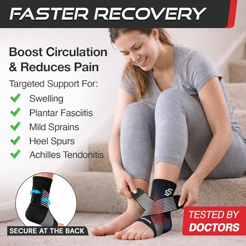 Image of Sleeve Stars Ankle Brace for Women & Men, Ankle Wrap for Sprained Ankle, Compression Sleeve for Plantar Fasciitis Relief, Easy Customizable Support: w /Removable Strap (Pair /M:10 inch-12 inch /Black)