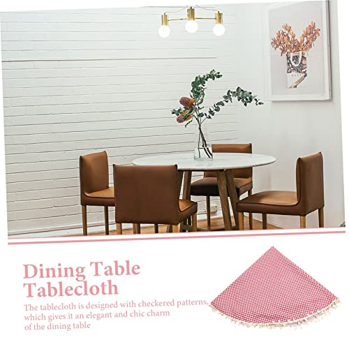 Nappe ronde à carreaux avec franges protectrice en coton-polyester pour repas - 4