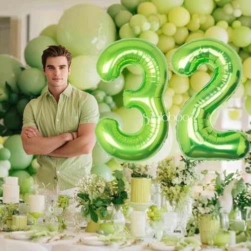Image of 40 Inch Green Number 32 Balloon Lime Big Large Helium Number 0-9 | Giant Digital 32nd Foil Mylar Party Balloon for Birthday Party Anniversary Graduation Decorations