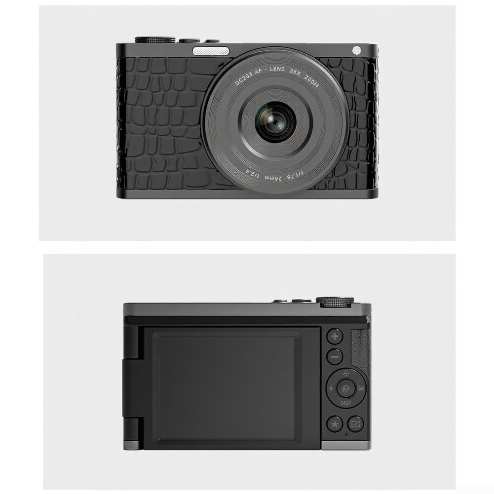 Fotocamera digitale 68MP 4K, zoom ottico 28X con schermo flip a 180°, fotocamera mirrorless per vlogging per fotografia e registrazione video principianti (texture coccodrillo)