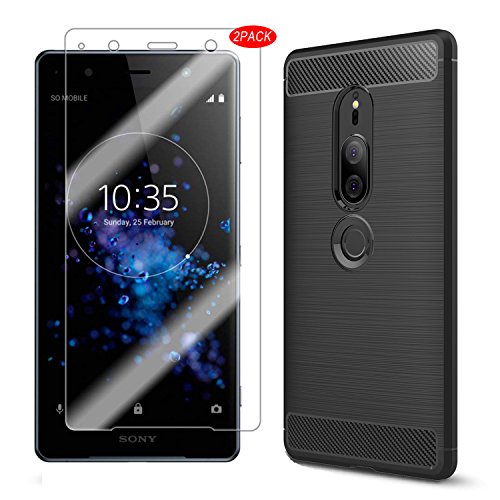MYLBOO Funda Sony XZ2 Premium con Protector de Pantalla, [3 en 1] Funda TPU de Silicona Suave y Delgada + [2 Pack] Protector de Pantalla de Vidrio Templado para Sony Xperia XZ2 Premium,Negro