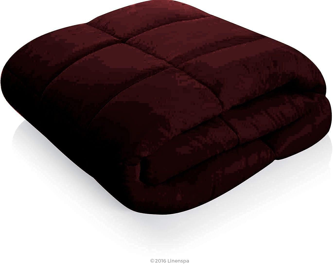 Lightweight All Season Down Alternative Comforter - 100% Microfiber and Soft Quilted Duvet Insert, Cooling Comforter for Warm Weather/Hot Sleepers -(Fyll/Queen, Mehrron Wine)
