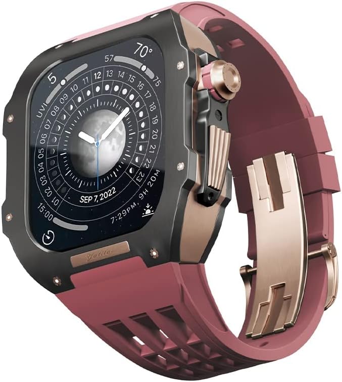 EKINS Kit de modificación de reloj para Apple Watch 8, 7, 1.772in, caja de titanio + correa Viton, estuche de lujo y kit de modificación de correa