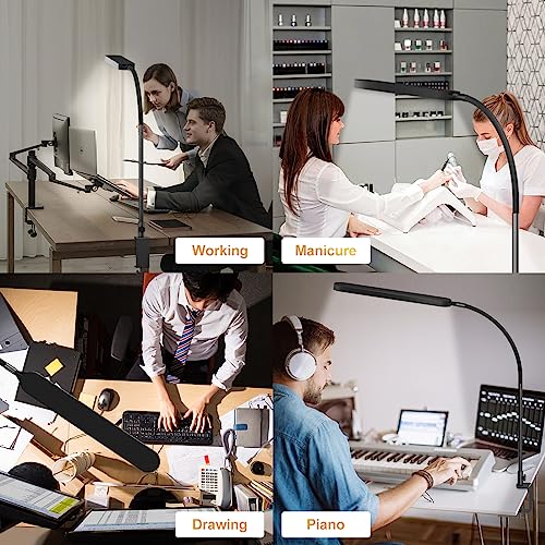Image of SKYLEO Led Desk Lamp - Desk Light for 33.5 inch Tall - Flexible Gooseneck - 5 Color Modes X 11 Brightness Levels - 1300LM - Timmer & Memory Function - 12W Clip on Light - Black