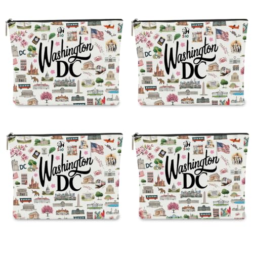 NBIAN 4PCS Washington DC Themed Makeup Bag Washington dc Souvenirs Gift for Women, Best Friend, Sister - Travel Friendly Cosmetic Bag, Birthday Christmas Present