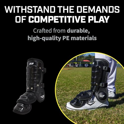 3N2 Batters Pro Clutch Leg Guard for Baseball or Fastpitch Softball, Fully Adjustable Shin, Ankle and Foot Protection, Quick-Release Buckles - Black