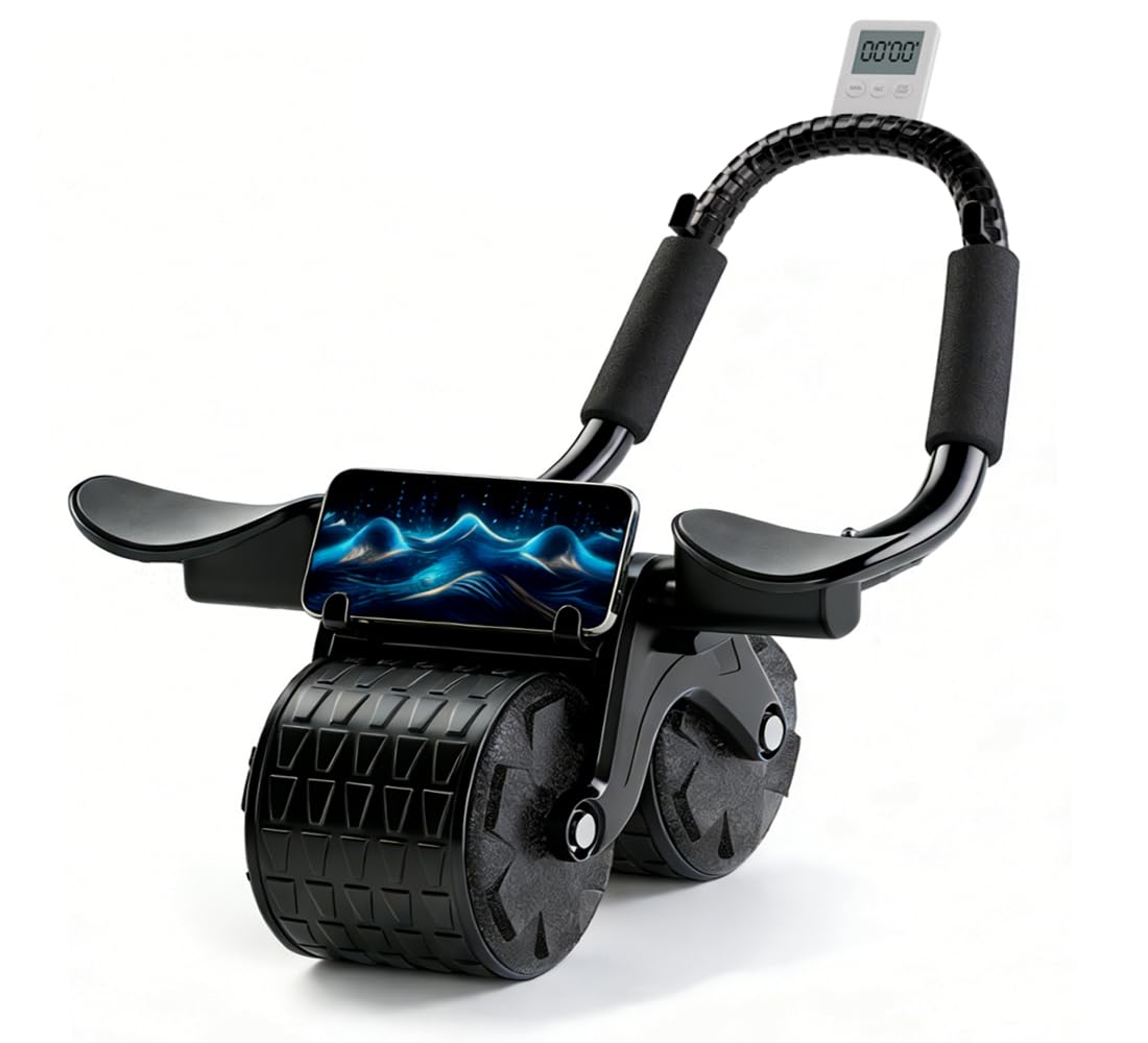 2026 New Ab Roller Wheel with Timer & Knee Mat,Automatic Rebound Abdominal Wheel with Elbow Support Ab Workout Equipment for Strengthening Core Muscles Abs Exercise Roller for Women Men