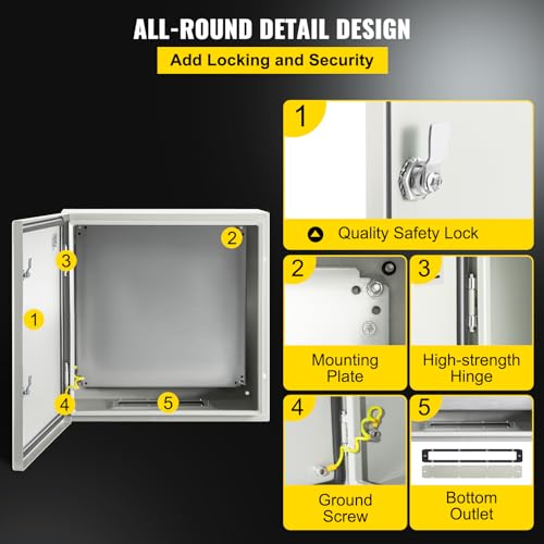 VEVOR NEMA Steel Enclosure, 24 x 24 x 12'' NEMA 4X Steel Electrical Box, IP66 Waterproof & Dustproof, Outdoor/Indoor Electrical Junction Box, with Mounting Plate - Image 6