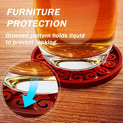 Qusum Coasters For Drinks,Resistant Reusable Silicone Coasters With Holder,Set Of 6 - Great Gift For Birthday, Housewarming, Room Decor, Holiday Party, Bar Coasters (Red) #TOP3