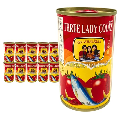 THREE LADY COOKS Canned Sardines in Tomato Sauce, 5.47 oz (Pack of 10), Wild Caught Sardines, Ready-to-Eat Thai Canned Seafood