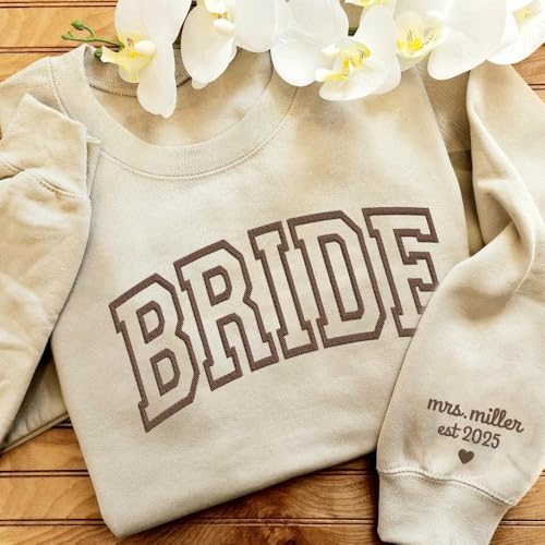 Personalized Embroidered Bride Sweatshirt, Custom Mrs. Last Name, Wedding Gifts For Bride, Bridal Shower, Bachelorette Party Gifts, Engagement Engaged Gift2