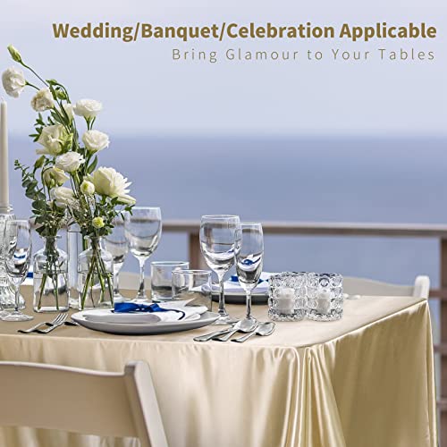 Ruisita 6 Pieces Satin Tablecloth Satin Table Overlay Cover 102 X 58 Inch Rectangle Bright Silk Tablecloth Smooth Table Decorations For Wedding, Banquet, Party, Champagne #TOP5
