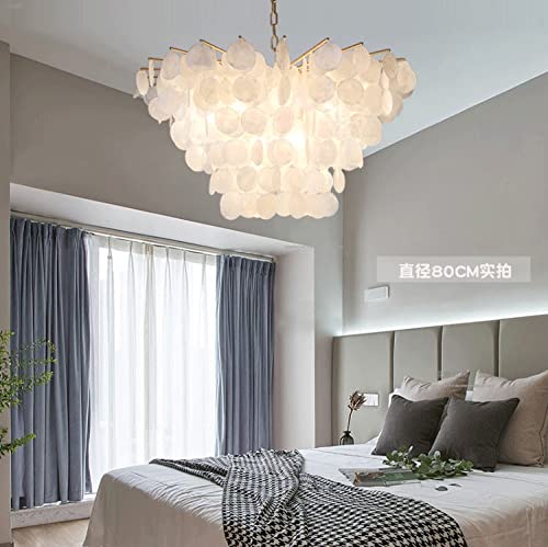Omoons Chandelier Natural Seashell Crystal Chandelier, Modern Chandelier For Dining Room, Rustic Hanging Ceiling Lighting Fixture For Foyer, Bedroom, Living Room, Entryway, Kitchen Island，Height Adju/ #TOP2