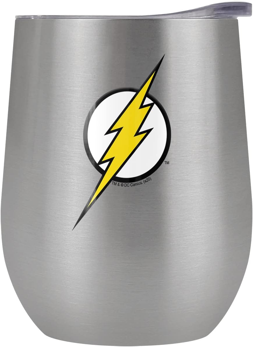 Batman - Logo OFFICIAL Batman Classic Logo 12 OZ Stemless Wine Tumbler, Stainless Steel Travel Cup|Lake Tumbler|Insulated with Leak Resistant Slide-Lock Lid, Stainless Steel