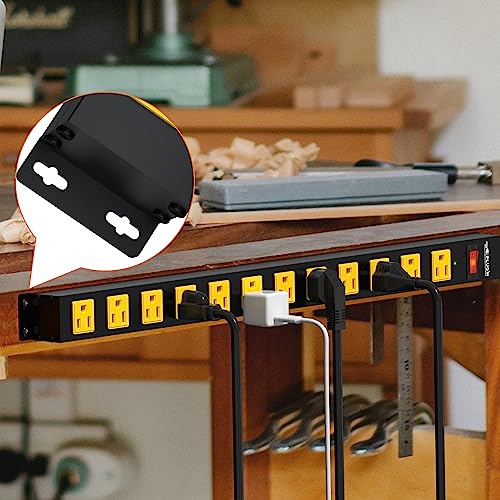 Image of 12 Outlet Long Power Strip, 2100 Joules Surge Protector, 6FT Power Cord, Wide Spaced Outlet Power Bar, Overload Protection Switch, Industrial Heavy Duty for Work Bench, Shop, Garage