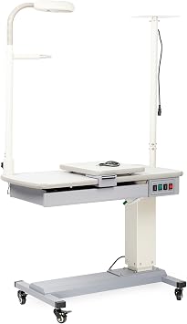 Optometry Combination Table - Electric Height Adjustment, Large Drawer - Fits Trial Lens Set Tray, Phoropter, Auto Refractometer, Vision Chart Projector - Tabletop Size 35.2" L, 18.9" W