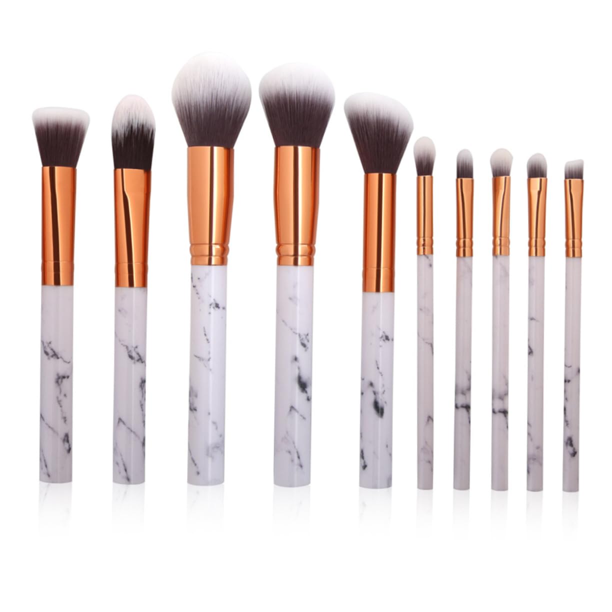 Housoutil Juego de 3 Brochas de Maquillaje de Mármol de Lujo Colección de Pelo Sintético para Base Rubor Cejas Delineador Y (10 Unidades)