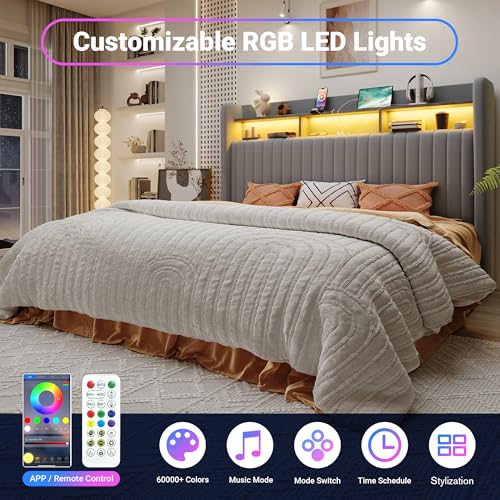 Image of Allewie King Size Lift Up Storage LED Bed Frame, Charging Station, Grey