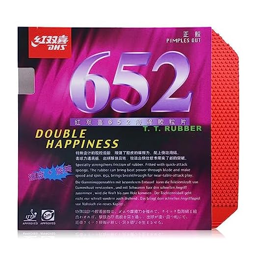 DHS 652 Short Pips-Out Table Tennis Rubber, DHS Pimples Out Pingpong Rubber with Sponge, Short Pimples (1 pcs red)