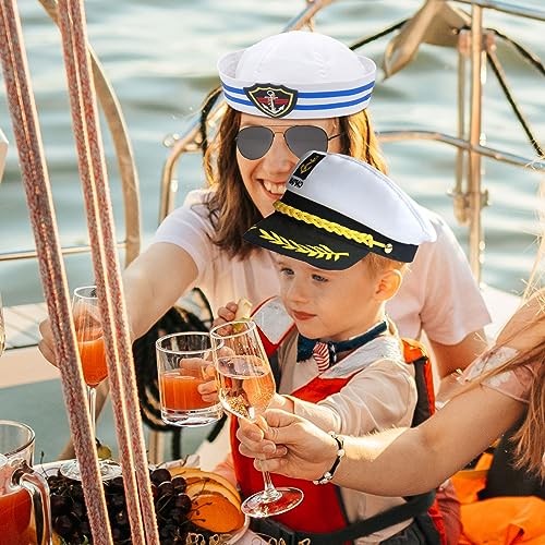 SKHAOVS 4 Stück Kapitän Matrosen Set Kapitän Matrosen Kostüm Marine Kappe Kapitän Mütze Matrosenmütze Schal Sonnenbrille Marineblaue Hüte Matrosen Party Kostüm für Erwachsene Kinder(4 Stück)
