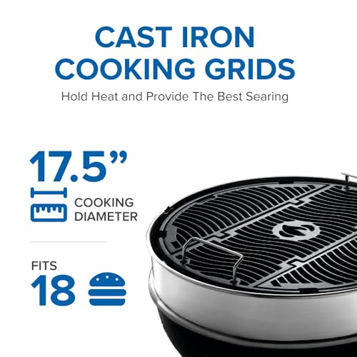 Image of Napoleon PRO18 Compact Charcoal Kettle Grill, Black, Porcelain-Enameled Lid and Bowl, Chrome-Plated Cooking Grid
