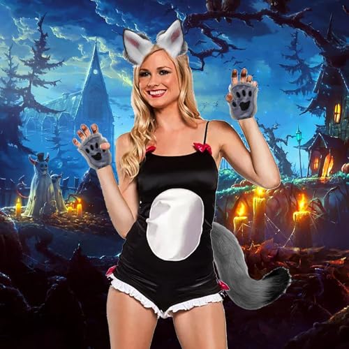 Costume de loup sans maquillage complexe avec oreilles, queue et gants - 2