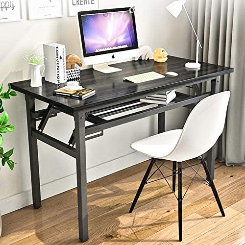 Computer Table Desk, Folding Writing Desk YJHome 31.5" X 15.75" X 29.5" Modern Office Desk Home Desktop with Storage Shelves for Small Space, Student Table No Assembly, Black