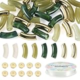Contenu de l'emballage : vous recevrez un kit de bracelet à faire soi-même, comprenant 32 perles d'espacement tubulaires incurvées, 1 rouleau de fil élastique en cristal, 20 perles en laiton, taille environ 34 ~ 36 x 11,5 ~ 13,5 x 11 ~ 13 mm, trou : 3 mm, 53 pièces/lot