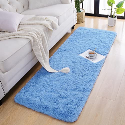 Chicrug Soft Runner Rug For Bedroom Living Room Plush Fluffy Rug 2X6 Feet, Shag Furry Runner Rug Carpet Non Shedding For Nursery Children Kids Girls Room Home Decorative, Cobalt Blue #TOP4
