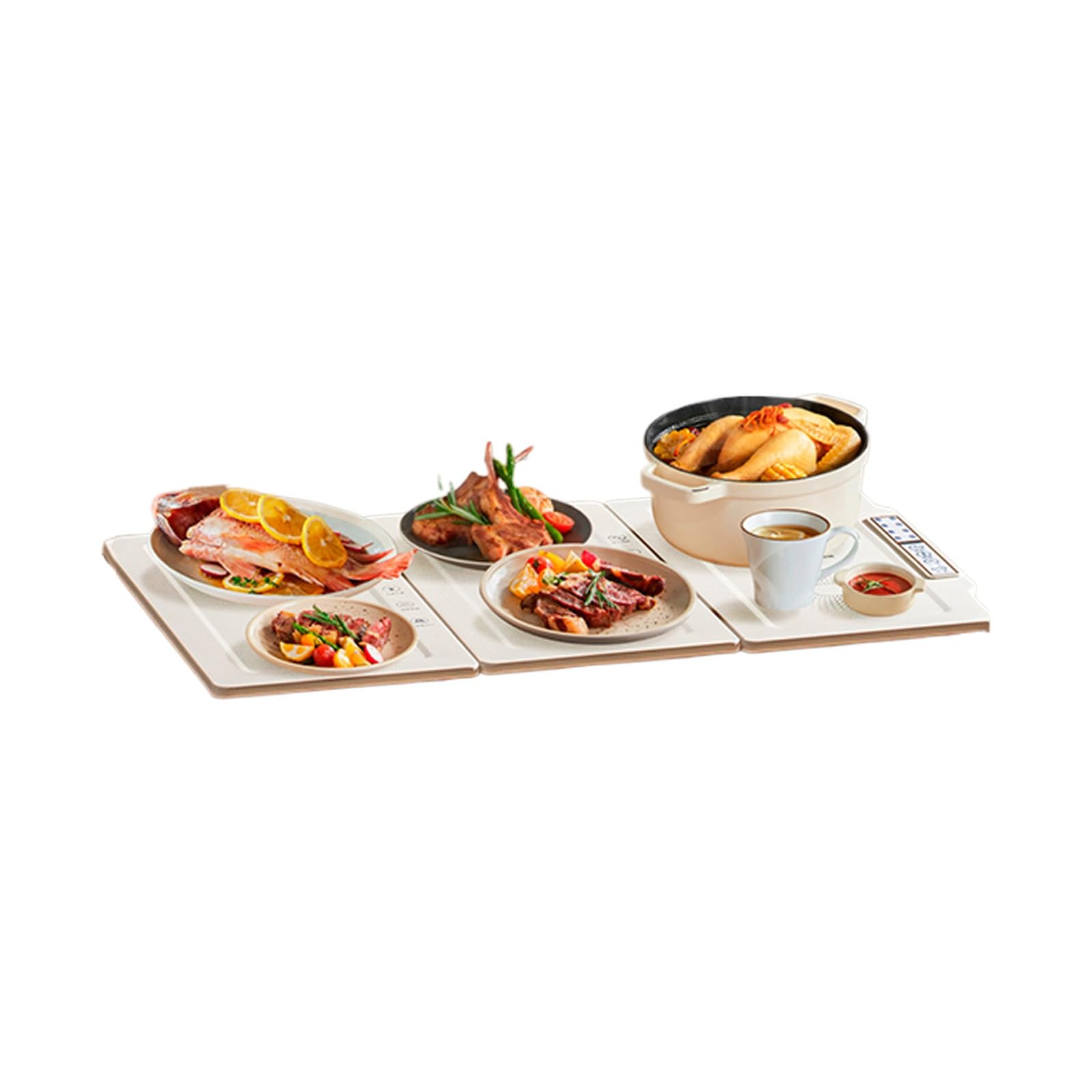 Calienta Platos de Mesa Electrico, Bandeja Calefactora Eléctrica, Función de Sincronización, Fácil de Limpiar, Calentando Rápidamente, para Familia, Fiestas(S)