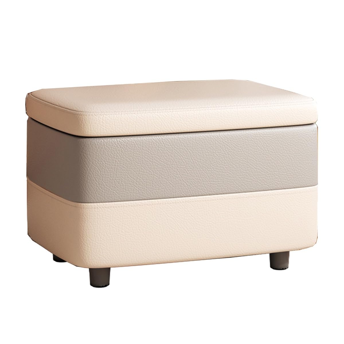 GDMDPTE Beige Storage Ottoman with Wooden Legs - Upholstered Footstool for Living Room Entryway & Bedroom - Stylish Pouf with Hidden Storage Perfect Shoe Bench