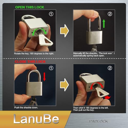 Image of Lanube 304 Stainless Steel Keyed Alike Marine Padlocks for Outdoor use, 1-9 /16 inch Wide Body, Stainless Steel Body Long Shackle, Pack of 2