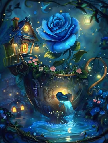 Kit broderie diamant roses 60x80cm pour créer une décoration murale salon cocooning