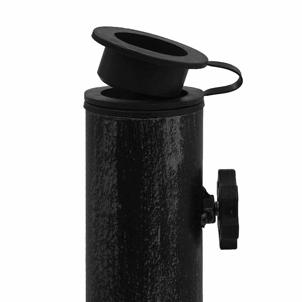 Supporto per ombrellone nero, in ghisa, 47 x 47 x 33 cm, con adattatore per aste da 35/38/48 mm, per balcone, terrazza, giardino, base stabile con motivo floreale decorativo e peso robusto