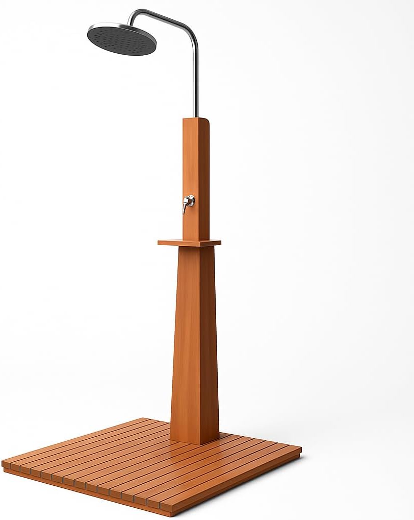 Casafoyer Outdoor Shower Eucalyptus Wood and Steel-Durable, Height-Adjustable, Free-Standing Garden and Pool Shower