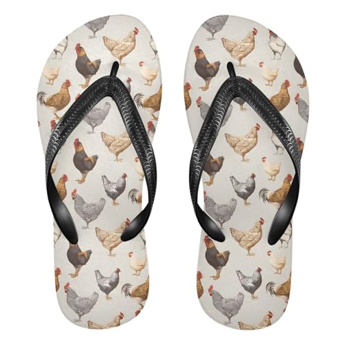 ALAZA Various Rooster Chicken Farm Animal Flip Flops for Women Fashion Beach Slippers Comfort Mens Flip Flops Non-Slip Rubber Shower Slippers Sandal for Hotel Travel Sport,XS
