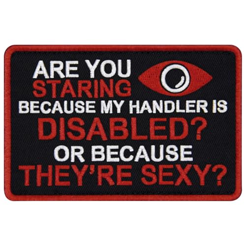 TailWag Planet are You Staring Because My Handler is Disabled Service Dog Patch Embroidered Vest-Harnesses Badge Fastener Hook & Loop Emblem