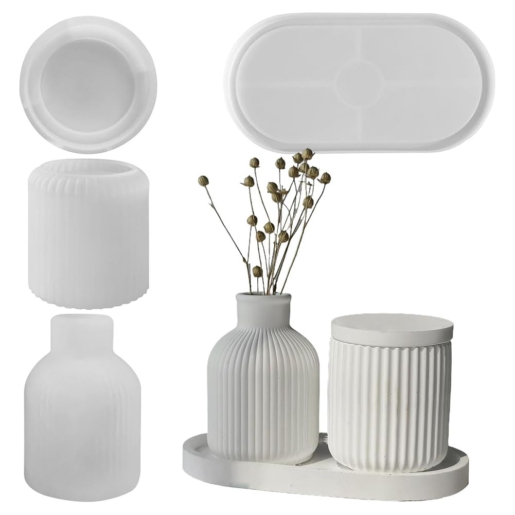Baitang Silicone Planter Molds, 4 Pcs Plaster Vase Silicone Mould, Resin Molds Ornament Mould, DIY Resin Drip Tabletop Ornament