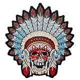 Native American Indian Chief Skull Headdress Large Embroidered Motorcycle Jacket & Biker Vest Back Patch