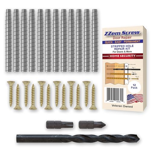 12-PK - #9x3 Steel Screws Permanent Door Hinge Repair Kit Easy Stripped Screw Hole Repair Reinforce Door Hinges Strike Plates & Door Jamb Repair Quickly Fix Stripped Hinge Screws - Made in USA